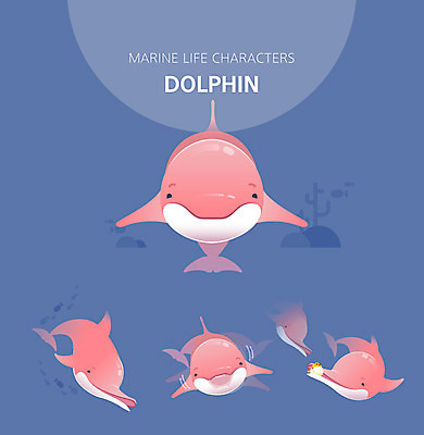 캐릭터 여러마리 일러스트 장난 놀이 웃음 사람없음 파란색 세트 귀여움 수중동물 춤 돌고래 일러캐릭터 AI파일 동물 컬러 다수 컨셉 포유류 문화예술 표정 파일형식 벡터