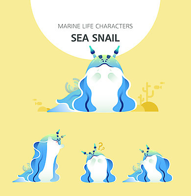 캐릭터 여러마리 일러스트 사람없음 세트 노란색 귀여움 수중동물 위협 호기심 바다달팽이 일러캐릭터 AI파일 동물 감정 컬러 다수 컨셉 파일형식 벡터 달팽이_동물