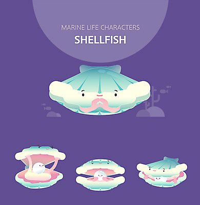 캐릭터 여러마리 일러스트 조개 웃음 사람없음 세트 귀여움 보라색 수중동물 올려보기 진주 일러캐릭터 AI파일 동물 컬러 다수 컨셉 모션 어패류 표정 보석 파일형식 벡터
