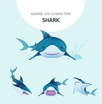 캐릭터 여러마리 일러스트 사람없음 파란색 세트 귀여움 점프 수중동물 폭력 상어 일러캐릭터 AI파일 동물 컬러 다수 컨셉 모션 어류 사회이슈 파일형식 벡터