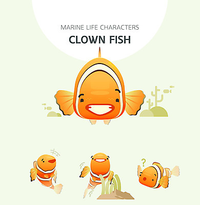 캐릭터 여러마리 일러스트 미소 웃음 사람없음 세트 귀여움 주황색 수중동물 기쁨 호기심 흰동가리 일러캐릭터 AI파일 동물 감정 컬러 다수 컨셉 표정 어류 파일형식 벡터