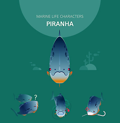 캐릭터 여러마리 일러스트 사람없음 초록색 세트 귀여움 수중동물 분노 무서움 호기심 피라냐 일러캐릭터 AI파일 동물 감정 컬러 다수 컨셉 어류 파일형식 벡터