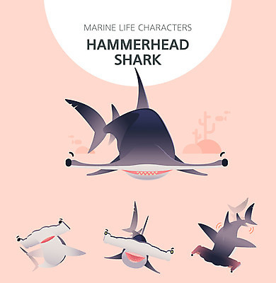 캐릭터 분홍색 여러마리 일러스트 사람없음 세트 귀여움 수중동물 춤 수줍음 즐거움 귀상어 일러캐릭터 AI파일 동물 감정 컬러 다수 컨셉 문화예술 어류 파일형식 벡터