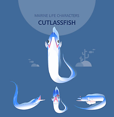 캐릭터 여러마리 일러스트 사랑 사람없음 파란색 세트 귀여움 수중동물 분노 갈치 일러캐릭터 AI파일 동물 감정 컬러 다수 컨셉 어류 파일형식 벡터