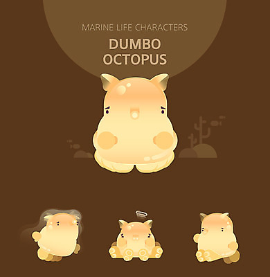 캐릭터 여러마리 일러스트 사람없음 세트 달리기 갈색 귀여움 점프 수영 수중동물 덤보문어 일러캐릭터 AI파일 동물 컬러 다수 컨셉 모션 수상스포츠 문어 파일형식 벡터