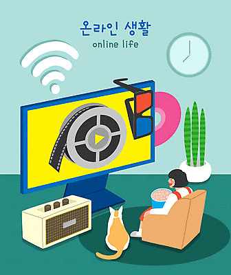 PSD 한마리 라이프스타일 여자 화분 시계 일러스트 모바일 한명 들기 사람 앉기 성인 초록색 소파 모니터 고양이 스피커 CD 필름 영화 와이파이 팝콘 온라인 3D안경 반려 영화감상 성인여자한명만 집콕 온택트 홈시네마 국내일러스트 1 안경 컬러 음향기기 의자 포유류 모션 문화예술 생활 반려동물 컴퓨터 감상 무선인터넷 신조어 여자한명만 성인여자만 파일형식 앳홈라이프