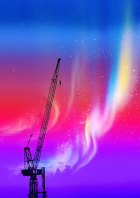 PSD 편집이미지 백그라운드 하늘 풍경 사람없음 그래픽 컬러풀 기중기 오로라 이미지편집 컬러 자연현상 중장비 파일형식