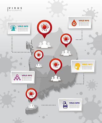 지도 일러스트 사람없음 그래픽 컬러풀 인포그래픽 바이러스 사회이슈 심플 델타변이바이러스 국내일러스트 AI파일 컬러 컨셉 파일형식 벡터