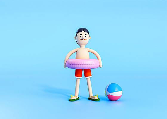 PSD 편집이미지 캐릭터 남자 여행 백그라운드 공 물놀이 방학 휴가 3D캐릭터 사람 여름 3D소스 3D 비치발리볼 디지털합성 튜브 남자한명만 편집3D 계절 놀이 비치볼 배구 남자만 파일형식