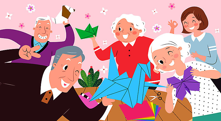 여자 할아버지 노년 남자 꽃 할머니 일러스트 가위 들기 사람 여러명 성인 교사 OK 즐거움 종이접기 종이배 색종이 종이학 노인유치원 국내일러스트 AI파일 식물 직업 교육 감정 종이 다수 모션 문구용품 손짓 접기 파일형식 벡터