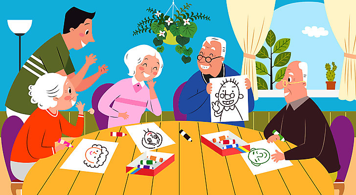 구름 여자 할아버지 노년 남자 화분 할머니 의자 일러스트 탁자 조명 색연필 선인장 웃음 들기 사람 여러명 성인 교사 즐거움 그림 미술교육 노인유치원 행잉플랜트 국내일러스트 AI파일 자연요소 식물 직업 교육 감정 가구 다수 모션 학용품 표정 미술 파일형식 벡터