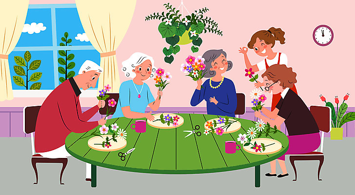 구름 여자 할아버지 노년 남자 꽃 화분 할머니 시계 의자 일러스트 탁자 가위 들기 사람 여러명 성인 컵 교사 OK 꽃꽂이 즐거움 노인유치원 행잉플랜트 국내일러스트 AI파일 자연요소 식물 직업 식기 교육 감정 가구 다수 모션 문구용품 손짓 원예 파일형식 벡터