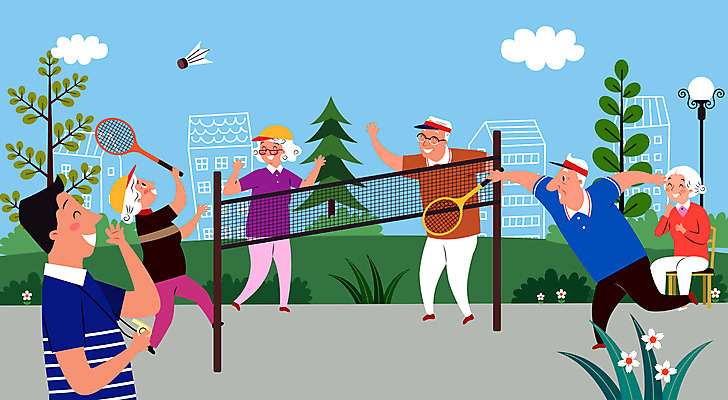 구름 여자 할아버지 노년 남자 꽃 할머니 가로등 의자 일러스트 응원 사람 여러명 성인 교사 배드민턴라켓 네트 즐거움 배드민턴 노인유치원 국내일러스트 AI파일 자연요소 식물 직업 공공시설 교육 감정 스포츠 가구 다수 구기 라켓 파일형식 벡터