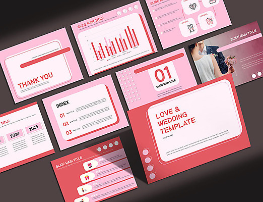 템플릿 부부 여자 남자 신부 분홍색 신랑 결혼 비즈니스 그래프 사랑 사람 20대 성인 두명 세트 한국인 PPT 프레젠테이션 문서템플릿 성인만 9P 이미지템플릿 커플 감정 컬러 동양인 이벤트 청년 파일형식