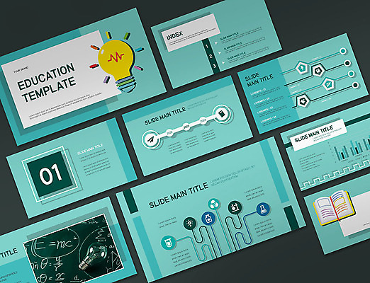 템플릿 교육 과학 비즈니스 전구 그래프 아이디어 사람없음 세트 칠판 계획 PPT 프레젠테이션 문서템플릿 청록색 학습자료 9P 이미지템플릿 컬러 컨셉 교육자료 파일형식