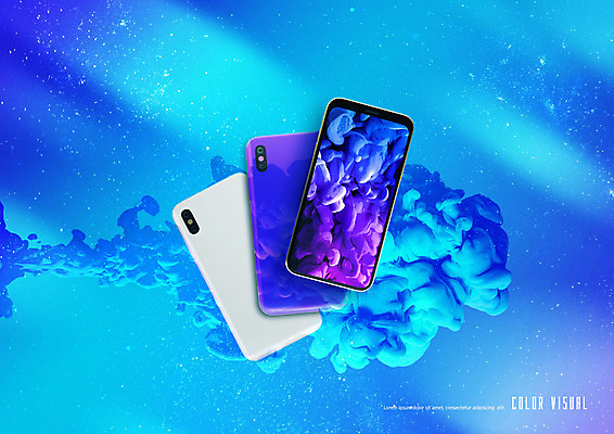 PSD 편집이미지 백그라운드 디지털백그라운드 잉크 사람없음 파란색 스마트폰 우주 번짐 목업 이미지편집 컬러 핸드폰 스마트기기 파일형식 효과