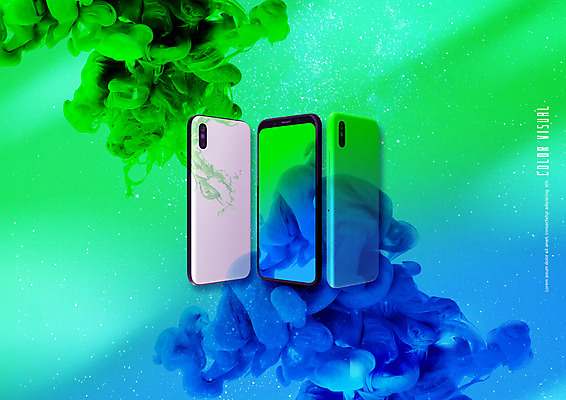 PSD 편집이미지 백그라운드 디지털백그라운드 잉크 사람없음 초록색 파란색 스마트폰 우주 번짐 목업 이미지편집 컬러 핸드폰 스마트기기 파일형식 효과