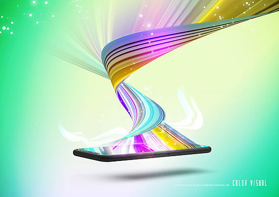 PSD 편집이미지 백그라운드 곡선 디지털백그라운드 사람없음 스마트폰 컬러풀 우주 목업 그라디언트 이미지편집 선 컬러 핸드폰 스마트기기 파일형식