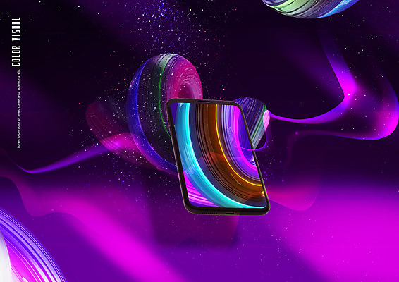 PSD 편집이미지 백그라운드 곡선 디지털백그라운드 사람없음 스마트폰 우주 보라색 기하학 홀로그램 목업 이미지편집 선 컬러 무늬 핸드폰 스마트기기 파일형식
