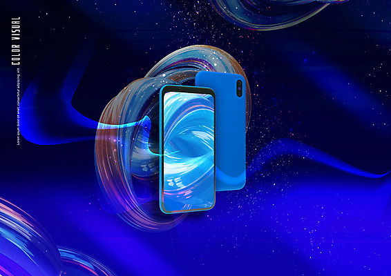 PSD 편집이미지 백그라운드 곡선 디지털백그라운드 사람없음 파란색 스마트폰 우주 기하학 홀로그램 목업 이미지편집 선 컬러 무늬 핸드폰 스마트기기 파일형식