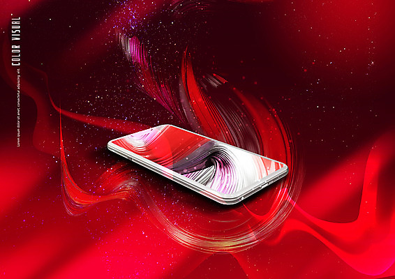 PSD 편집이미지 백그라운드 곡선 디지털백그라운드 사람없음 빨간색 스마트폰 우주 기하학 홀로그램 목업 이미지편집 선 컬러 무늬 핸드폰 스마트기기 파일형식
