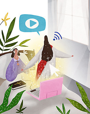 PSD 여자 남자 화살표 기독교 종교 일러스트 모바일 들기 사람 성인 두명 노트북 교회 헤드셋 성경 방 기도 침대 커튼 풀 예수 예배 와이파이 방송 커서 온라인 동영상 성인만 온택트 국내일러스트 식물 음향기기 가구 종교용품 종교건축 모션 건물 전자제품 헤드폰 신_종교 무선인터넷 파일형식