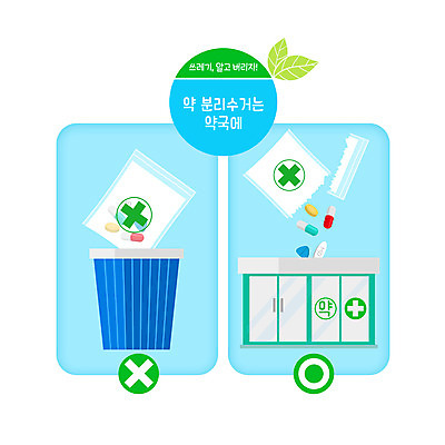 PSD 일러스트 사람없음 파란색 알약 약 환경 쓰레기통 약국 버리기 분리수거 국내일러스트 컬러 의학 모션 파일형식