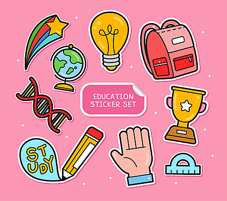 손 교육 분홍색 스티커 일러스트 전구 책가방 사람없음 세트 연필 지구본 별자리 DNA 트로피 손모양 각도기 아기자기 국내일러스트 AI파일 모양 컬러 컨셉 가방 문구용품 학용품 신체부위 필기구 생명공학 상_우승 파일형식 벡터 손_신체부위