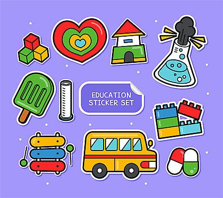교육 스티커 일러스트 아이스크림 실험 사람없음 세트 장난감 알약 보라색 블록 하트 스쿨버스 플라스크 실로폰 막대아이스크림 아기자기 국내일러스트 AI파일 모양 컬러 컨셉 디저트 타악기 버스 실험기구 약 파일형식 벡터