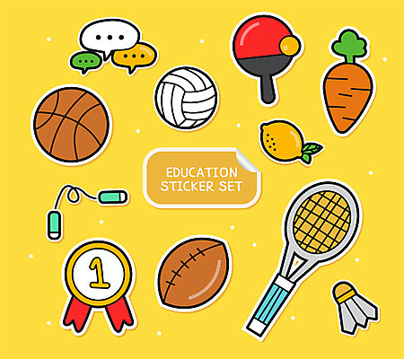 교육 말풍선 스티커 일러스트 농구공 사람없음 세트 노란색 당근 배드민턴라켓 탁구 셔틀콕 레몬 럭비공 배지 배구공 아기자기 국내일러스트 AI파일 스포츠용품 컬러 컨셉 과일 공 뿌리채소 농구 구기 라켓 배구 럭비용품 파일형식 벡터