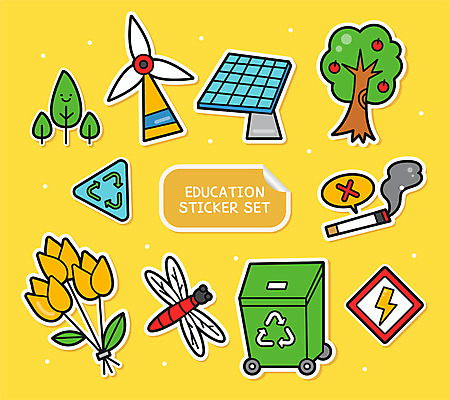 나무 교육 스티커 일러스트 사람없음 세트 노란색 자전거 튤립 분리수거 풍력발전소 태양에너지 금연 분리수거함 아기자기 국내일러스트 AI파일 식물 꽃 캠페인 컬러 컨셉 바이크 발전소 그린에너지 풍력에너지 사회이슈 수거함 파일형식 벡터