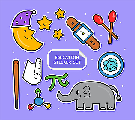 교육 별 종이 시계 스티커 일러스트 코끼리 세포 사람없음 세트 보라색 달 성냥 파이 회초리 아기자기 국내일러스트 AI파일 자연요소 빵 컬러 컨셉 포유류 매_체벌 파일형식 벡터