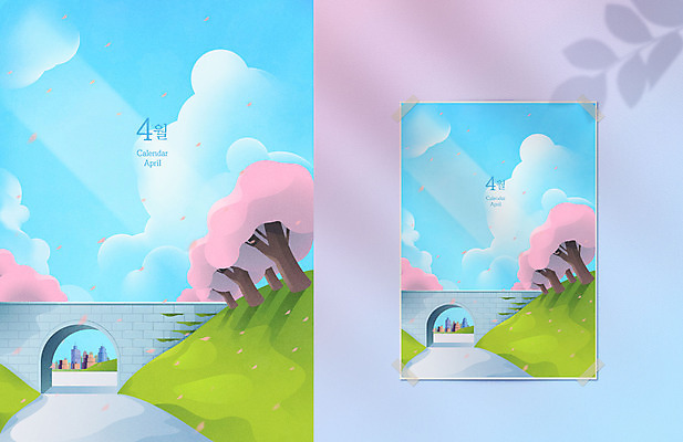 나무 구름 계절 꽃잎 백그라운드 일러스트 풍경 사람없음 컬러풀 봄 달력 벚꽃 도시 추억 4월 낙화 가교 목업 봄배경 국내일러스트 AI파일 자연요소 식물 건축물 꽃 컬러 컨셉 날짜 파일형식 벡터