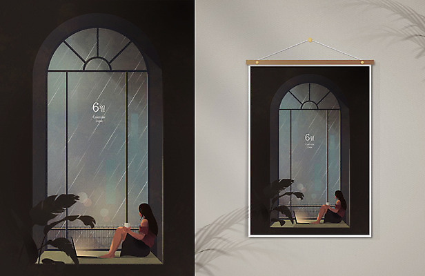 전신 계절 여자 백그라운드 일러스트 한명 여름 노트북 회색 달력 비 추억 저녁 6월 창가 보케 장마 목업 여자한명만 국내일러스트 AI파일 자연요소 1 컬러 컨셉 창문 날씨 사람 전자제품 비_날씨 날짜 야간 여자만 파일형식 벡터