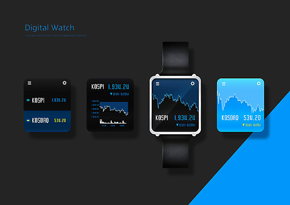 PSD 편집이미지 시계 모바일 그래프 사람없음 금융 파란색 세트 주식 주가 코스닥 UI 디지털시계 엘리먼트 인터페이스 코스피 목업 스마트워치 대시보드 와이어프레임 이미지편집 컬러 경제 스마트기기 웨어러블 파일형식