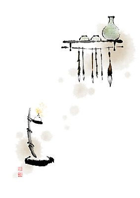 PSD 그릇 일러스트 캘리그라피 붓터치 전통소품 사람없음 붓 도자기 병 번짐 호롱불 서예붓 국내일러스트 전통 식기 서예 조명 오브젝트 파일형식 효과