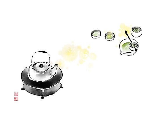 PSD 그릇 잎 일러스트 캘리그라피 주전자 붓터치 잔 전통소품 사람없음 다기 번짐 화로 국내일러스트 식물 전통 식기 주방용품 다도 오브젝트 파일형식 효과