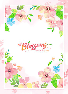 PSD 영어 꽃 분홍색 백그라운드 일러스트 수채화 프레임 글자캘리그라피 사람없음 번짐 국내일러스트 식물 문자 컬러 캘리그라피 파일형식 효과