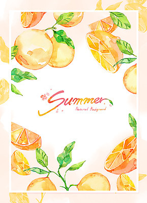 PSD 영어 백그라운드 잎 오렌지 과일 일러스트 수채화 프레임 글자캘리그라피 사람없음 여름 주황색 번짐 국내일러스트 식물 문자 계절 컬러 캘리그라피 파일형식 효과