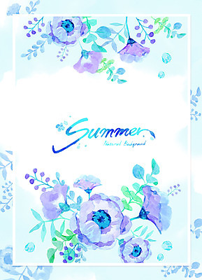 PSD 영어 꽃 백그라운드 잎 일러스트 수채화 프레임 글자캘리그라피 사람없음 파란색 번짐 국내일러스트 식물 문자 컬러 캘리그라피 파일형식 효과