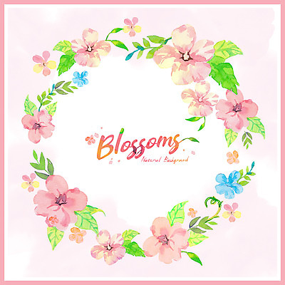 PSD 영어 꽃 분홍색 백그라운드 일러스트 수채화 프레임 글자캘리그라피 사람없음 번짐 원형프레임 국내일러스트 식물 문자 컬러 캘리그라피 원형 파일형식 효과