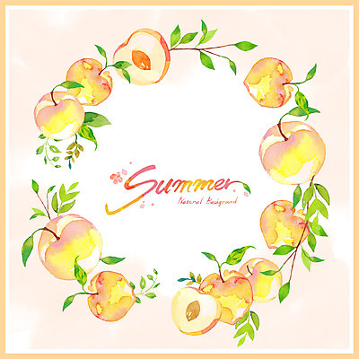 PSD 영어 백그라운드 잎 과일 일러스트 가지 수채화 프레임 글자캘리그라피 사람없음 여름 노란색 번짐 복숭아 원형프레임 제철과일 국내일러스트 식물 문자 계절 컬러 채소 캘리그라피 원형 제철 파일형식 효과