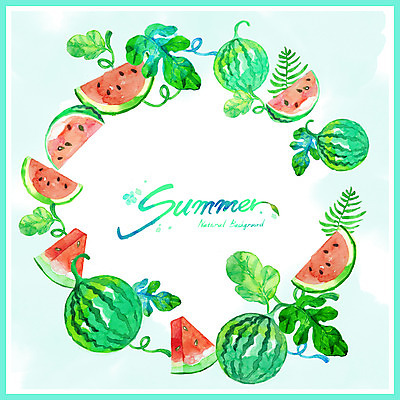 PSD 영어 줄기 백그라운드 잎 과일 일러스트 여름음식 수채화 수박 프레임 글자캘리그라피 사람없음 초록색 여름 번짐 원형프레임 제철과일 국내일러스트 식물 문자 계절 음식 컬러 캘리그라피 원형 제철 파일형식 효과 여름_계절