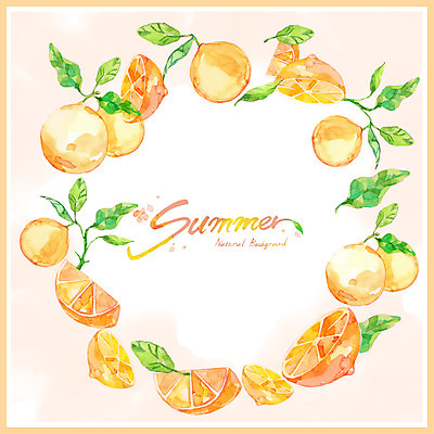 PSD 영어 백그라운드 잎 오렌지 과일 일러스트 수채화 프레임 글자캘리그라피 사람없음 여름 주황색 번짐 원형프레임 국내일러스트 식물 문자 계절 컬러 캘리그라피 원형 파일형식 효과