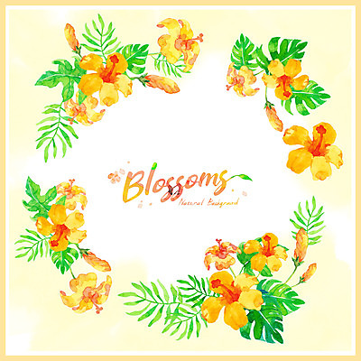 PSD 영어 꽃 백그라운드 잎 일러스트 수채화 프레임 글자캘리그라피 사람없음 초록색 여름 번짐 원형프레임 트로피컬아트 국내일러스트 식물 문자 계절 컬러 캘리그라피 원형 그림 파일형식 효과