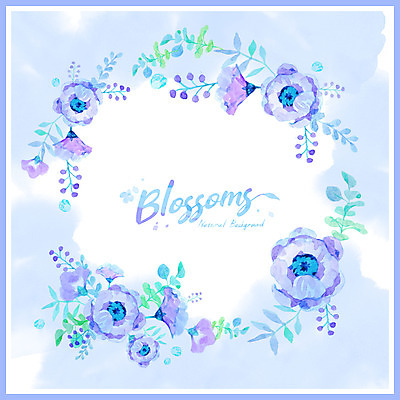 PSD 영어 꽃 백그라운드 잎 일러스트 수채화 프레임 글자캘리그라피 사람없음 파란색 번짐 원형프레임 국내일러스트 식물 문자 컬러 캘리그라피 원형 파일형식 효과