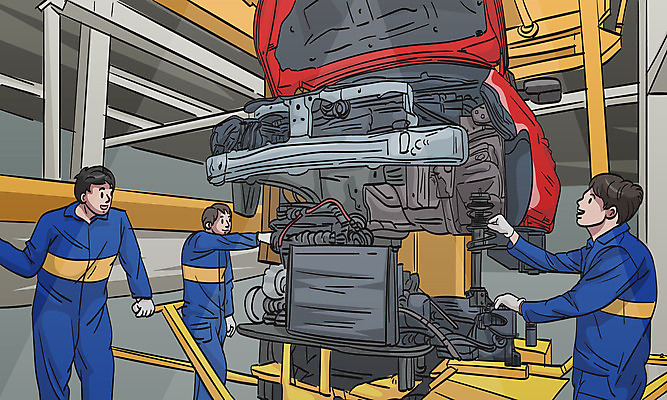 남자 일러스트 공장 자동차 상반신 성인 세명 경제 기계 부속품 조립 성인남자만 자동차공장 국내일러스트 AI파일 육상교통 공업 사람 오브젝트 남자만 성인만 파일형식 벡터