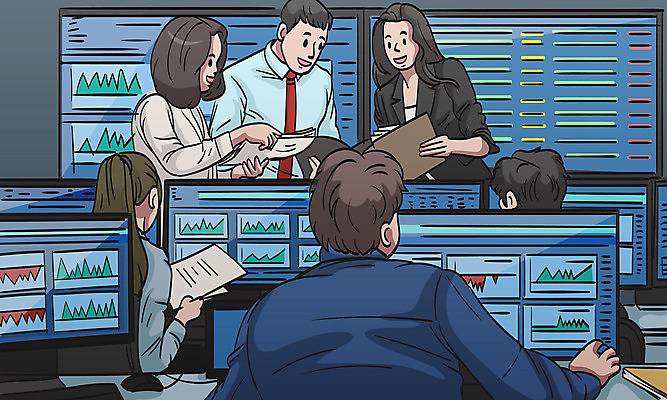 여자 남자 일러스트 그래프 여러명 상반신 성인 경제 모니터 비즈니스맨 비즈니스우먼 주식 문서 서류판 주식거래 주식시장 성인만 국내일러스트 AI파일 다수 비즈니스 사람 금융 컴퓨터 사무용품 거래 직장인 파일형식 벡터