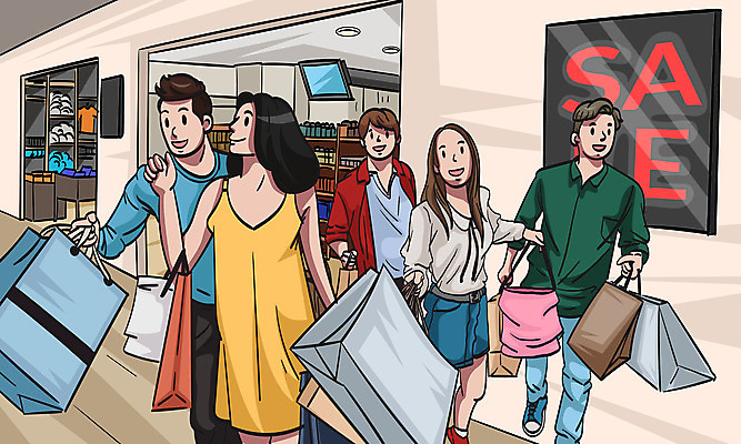 여자 남자 일러스트 여러명 상반신 성인 경제 쇼핑 쇼핑백 세일 모니터 백화점 성인만 국내일러스트 AI파일 다수 가방 사람 컴퓨터 상점 파일형식 벡터