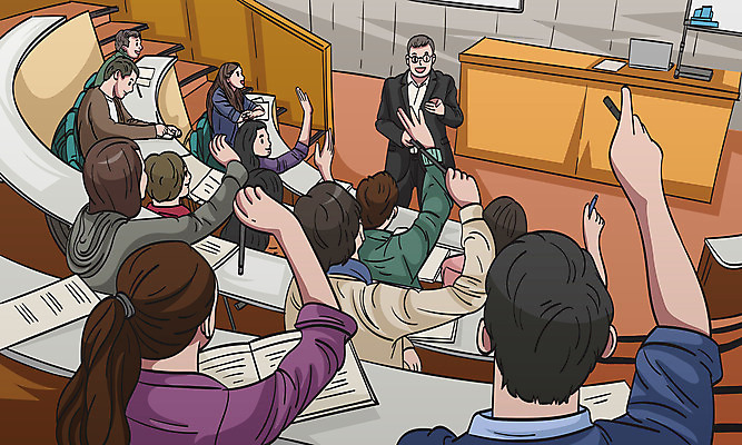 학생 여자 남자 대학생 일러스트 여러명 성인 경제 노트북 교수 공책 강의 질문 강의실 책상 대학교 국내일러스트 AI파일 교육 가구 다수 학교 문구용품 사람 전자제품 교사 공간 파일형식 벡터